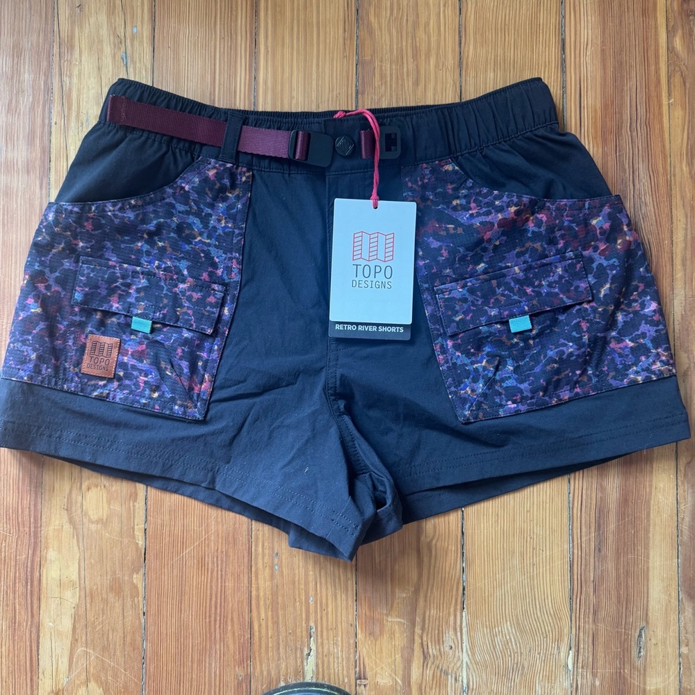 Topo Designs Black and Pink Cargo Shorts